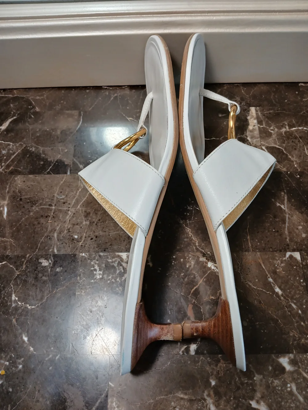 White Slide Sandals with Gold Ring Accent by Talbots